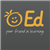 Gray square with drawn happy face and the word Ed in orange and white words your friend in learning