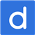 blue square with white lowercase d in center